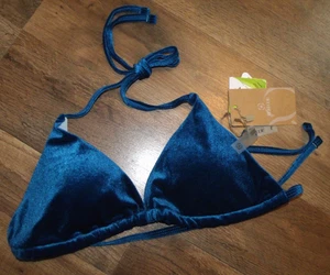 Berlook Blau Velour Triangel Bikini Oberteil Junior Größe L Neu mit Etikett - Bild 1 von 6
