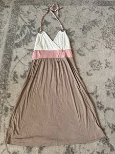 Abito Lascana Taupe bianco color block jersey maglia corda Halter taglia 39 US 10 NUOVO - Foto 1 di 8