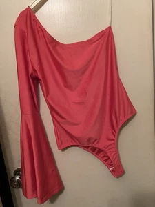 Fashion Nova Bodysuit Missguided Red One Arm Shoulder Long Sleeve Bodysuit Plain - Picture 1 of 11
