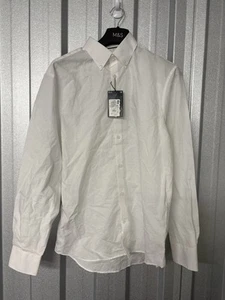 M&S Sartorial Cotton & Linen Blend Regular Fit Long Sleeve Shirt 15.5” £45 White - Picture 1 of 13