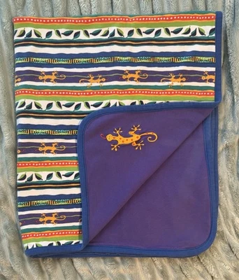 复古 Gymboree 婴儿毯紫色蓝色蜥蜴壁虎 1998 30x36” — 第 1/4 张图片