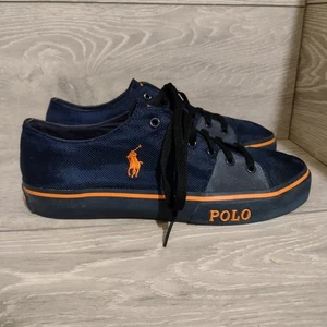 Men's Ralph Lauren Polo Crofton-NE Navy Blue Mesh Canvas Fashion Trainers Size 8 - Picture 1 of 9