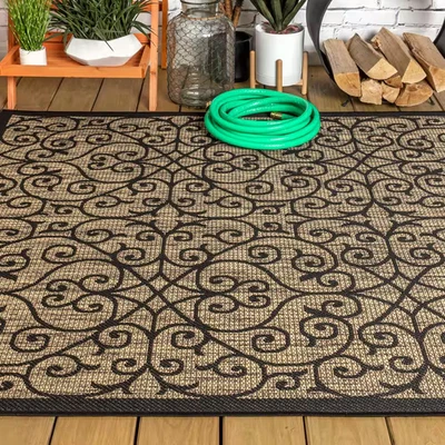 Madrid Vintage Filigree Black/Khaki 7 Ft. 9 In. X 10 Ft. Textured Weave Indoo... - Image 1 of 4