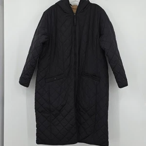 Universal Standard Long Black Quielted Reversible Hooded Jacket Size S=14-16 - Picture 1 of 9