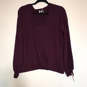 H By Bordeaux Long Sleeve Top Scoop Neck Front Twist Burgundy Size Medium - Picture 1 of 6
