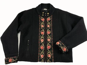 Vintage isländisches Design Blumen bestickt Wolle durchgehender Reißverschluss Jacke Damen Gr. Small - Bild 1 von 12