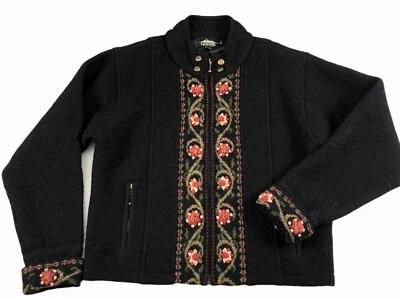 Chaqueta con cremallera completa de lana bordada floral diseño islandés vintage para mujer talla pequeña Foto 1 de 4