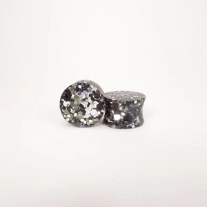 Chrome Glitter Resin Ear Plugs - Ear Gauges Double Flared - Picture 1 of 2