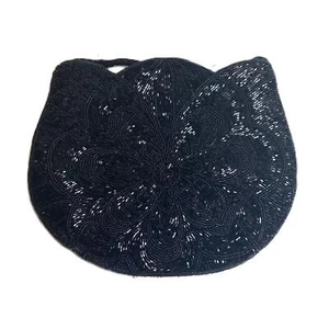 Small Black Beaded Flower Shaped Purse With Strap - Picture 1 of 2
