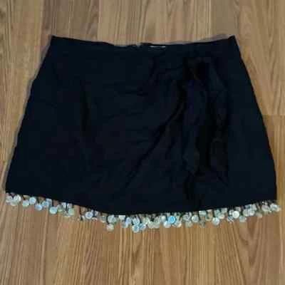 Minifalda Jason Wu de lino con flecos de perlas y cuentas negra talla 10 Foto 1 de 4