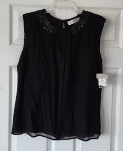 $59 NWT Kasper Black Womens Sequin Neckline Pleated Blouse Top Size M Medium - Picture 1 of 4