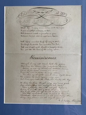 1838 Acrostic Poem Showing Calligraphy with Embossed Ben Franklin Head - Image 1 of 4