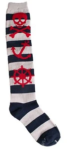 Loungefly maritim Totenkopf marineblau rot gestreift kniehohe Socken LFSK557 neu mit Etikett - Bild 1 von 2