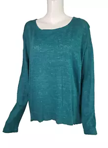 Camiseta de punto de lino verde EILEEN FISHER cuello de barco talla grande talla L - Imagen 1 de 3