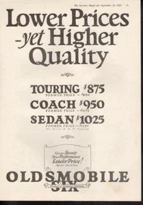 Vintage advertising print auto Oldsmobile Higher Quality Lower Price car 1925 ad - Imagen 1 de 1