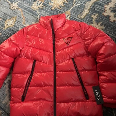 GUESS Full Zip Polyester Puffer Jacket 3 Pockets Men Small NWT $225 Authentic - Image 1 of 4