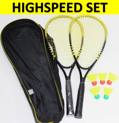 QMBASIC ODER BAUGLEICH Highspeed Badminton Set inkl 5 Speed Balls Turbo beach rapid fast ball kom+