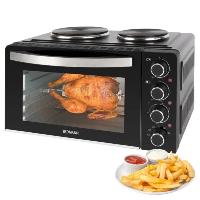 Bomann Kleinküche KK 6059 schwarz, Mini-Backofen mit Kochplatten + Drehspieß - Bild 1 von 4