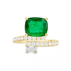 2.69 CT Zambian Emerald & 0.90 CT Diamonds in 14K Yellow Gold Engagement Ring - Picture 1 of 8