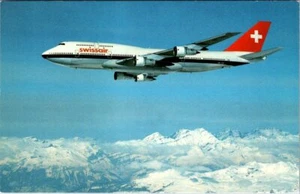 SWITZERLAND SWISSAIR BOEING 747 -357 AIRPLANE VINTAGE AVIATION POSTCARD - Picture 1 of 2
