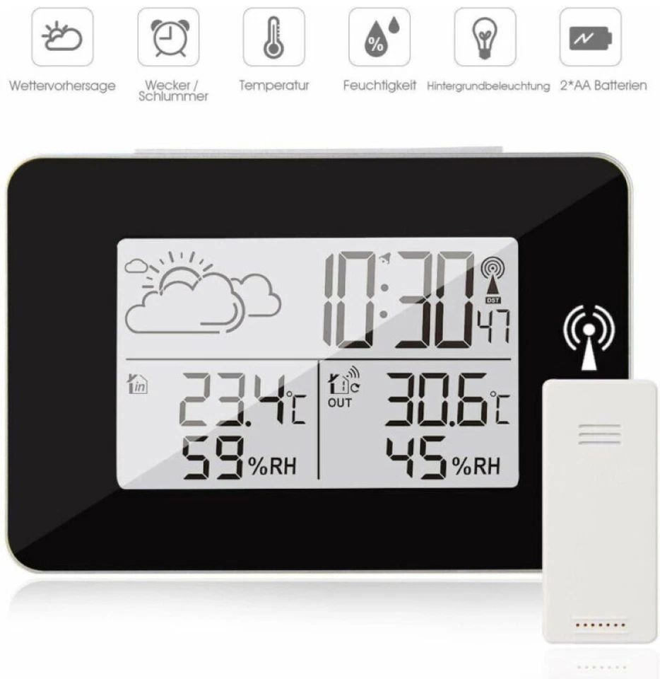 Funk Wetterstation Außensensor Funkuhr Thermometer Hygrometer Funkwetterstation - Bild 1 von 4