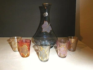 Vintage Varzesa Liqueur Decanter with cups Colorful glass from Monterrey NEW - Picture 1 of 10