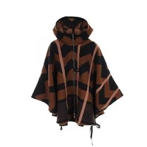 LOUIS VUITTON poncho coat FIC041TTT wool Brown Black Pink Used Women size 36 - Picture 1 of 7