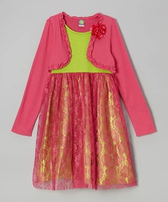 Новый DOLLIE & ME девочек розовый и зеленый кружевной платье праздничный наряд размер 5 6 7 8 - Изображение 1 из 2