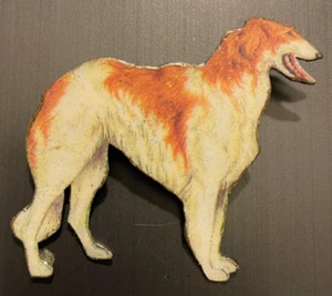Handmade Standing Red & White Borzoi Russian Wolfhound Dog Pin Sparkly Decoupage - Bild 1 von 2