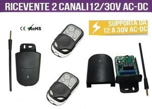 KIT RICEVENTE 2 CANALI 7A 12-30V AC / DC + 2 TELECOMANDI CANCELLI SERRANDE LUCI - Foto 1 di 1