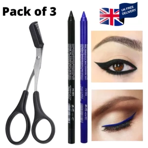 Pack of Eyebrow Scissors and Colorful Eyeliner Matte Pencil Eyelash Hair Comb UK - Picture 1 of 11