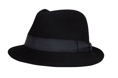 Wigens Nuevo con Etiquetas 100% Lana Negro Fedora Talla S 56, 7 Foto 1 de 4