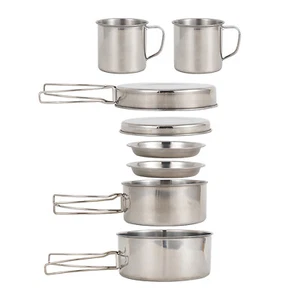 8pcs/Set Camping Cookware Mess Kit Stainless Steel Cooking Pot and Pan Set with - Picture 1 of 10
