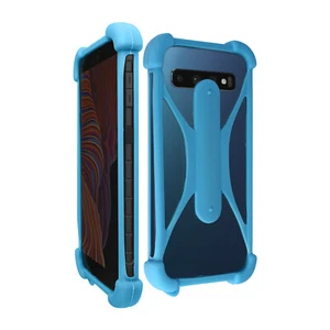 Silicone Universal Smartphone Case Bumper Corners Anti-shock Kickstand Blue - Picture 1 of 6