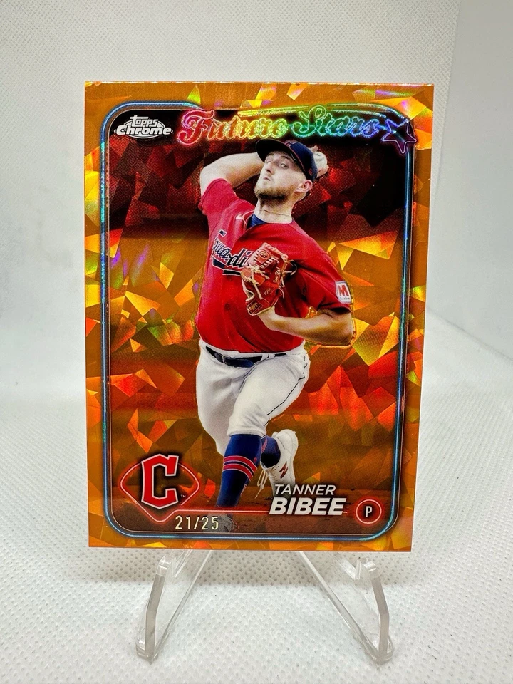 2024 Topps Chrome Sapphire #437 Tanner Bibee Orange /25 Future Stars Guardians - Image 1 of 2