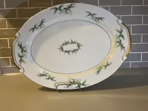 Harmony House China Green Purple Bamboo Mandarin Oval Serving Platter 14” Japan - Picture 1 of 14
