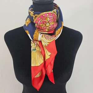 Sun Kyung Sa Vintage 80er Jahre? Satin Schal blau gold rot klassisches Design 34x34" - Bild 1 von 11