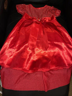 Girls Red Satin Sparkle Party Holiday Dress High Low 6X - Image 1 of 3