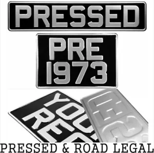 Black and Silver Pressed Number Plates Oblong Square Car Metal Classic Aluminium - Picture 1 of 3