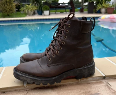 Coach Citysole Brown Leather Faux Lace up Side Zipper Boots Sz 10 - Image 1 of 4