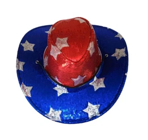 Patriotic USA July 4th Western Hat Sequin Sparkle Red Blue Parade Party Costume - Picture 1 of 10