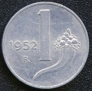 1952 Italy 1 Lira Coin - Picture 1 of 2