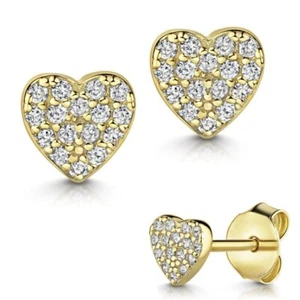 Pendientes Corazón 5,0mm Dorados 1 Par Plata 925 Con Circonia Blanca Unisex - Imagen 1 de 1