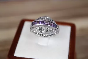 Anillo vintage de plata de ley amatista y marcasita talla M (6) - Imagen 1 de 13