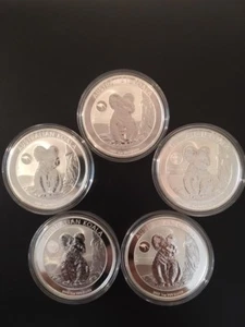 Lot of 5 2017 Australian Koala Kangaroo privey Perth Mint silver coins, 1 Toz. - Picture 1 of 3