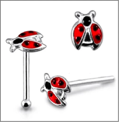 1x 22g 6mm Plata Esterlina Dama Insecto Rojo Negro Manchas Nariz Anillo Perno Hueso Barra N079 Foto 1 de 1