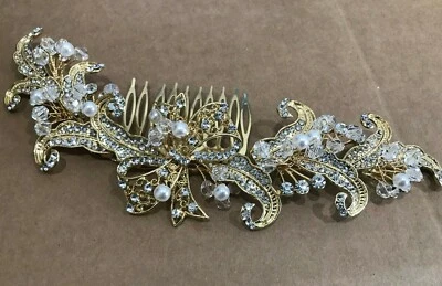 Beautiful bridal wedding handmade rhinestone gold hair comb accessories ha1902 - Image 1 of 4
