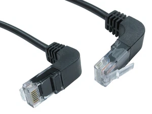 NEU CAT5e RECHTWINKLIG BIS RECHTWINKLIG UNTEN SCHWARZ 2M UTP PATCH NETZWERKKABEL - Bild 1 von 2