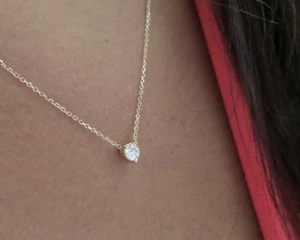 DIAMOND SOLITAIRE NECKLACE 14K YELLOW GOLD 0.20CT SI1 G COLOR FLOATING 3 PRONG - Picture 1 of 8