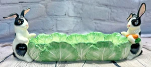 1987 Fitz & Floyd Kensington Rabbit Lettuce Leaf Ceramic Cracker Tray Easter Ser - Picture 1 of 19